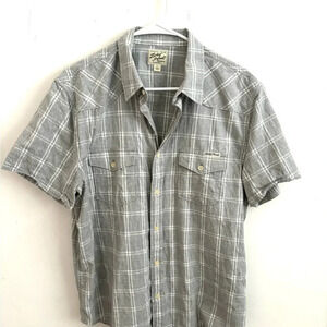Lucky brand guaranteed fit plaid short sleeve collared men gray/white shirt L